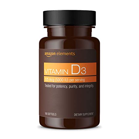 Elements Vitamin D3 5000 IU 180 Softgels 6 month supply (Packaging may vary) Supports Strong Bones and Immune Health - 842379106552
