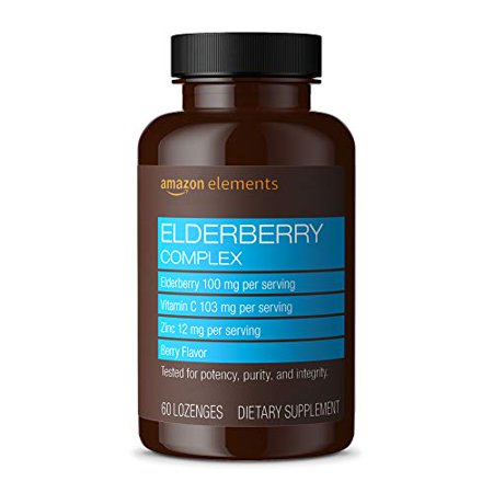 Elements Elderberry Complex Immune System Support 60 Berry Flavored Lozenges Elderberry 100mg Vitamin C 103mg Zinc 12mg per Serving (Packaging may vary) - 842379146251