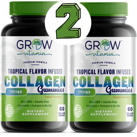 (2) Collagen Gummies for Women Healthy Hair Skin Nails Bone Loss Anti-Aging support Type 1 and 3 10 000 mcg (Highest Potency) Gelatin-Free Non-GMO Made in USA by Grow Vitamin 120 Gummies - 842379150487