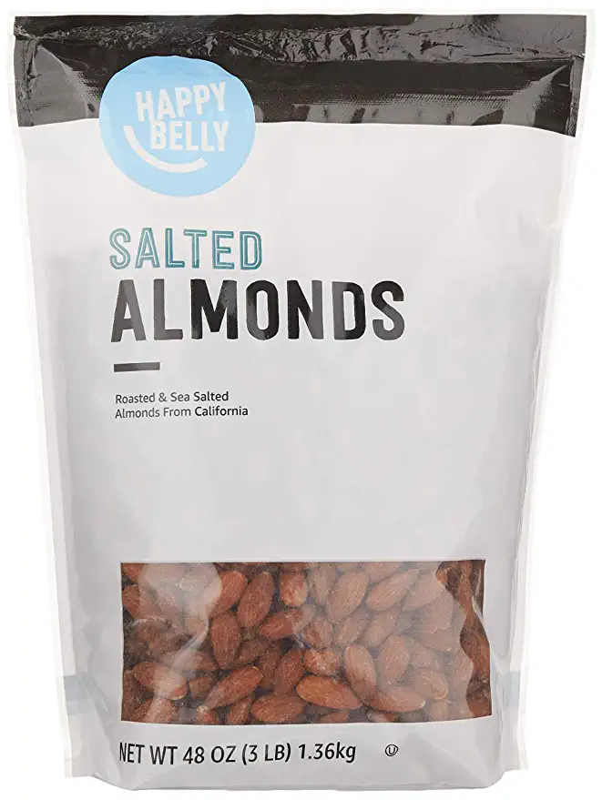  Amazon Brand - Happy Belly Roasted & Salted California Almonds, 48 Ounce  - 841710126143