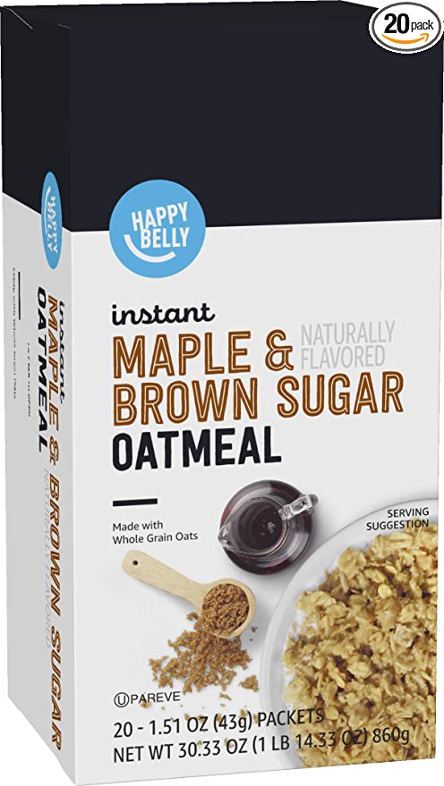Amazon Brand - Instant Oatmeal, Maple and Brown Sugar, Pack of 20 - 842379155475