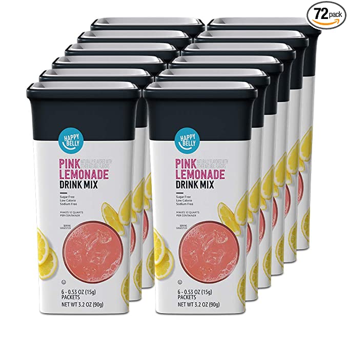  Amazon Brand - Happy Belly Drink Mix Singles, Pink Lemonade, 72 Total Packets (Previously Solimo), 0.53 Ounce (Pack of 72)  - 842379156403