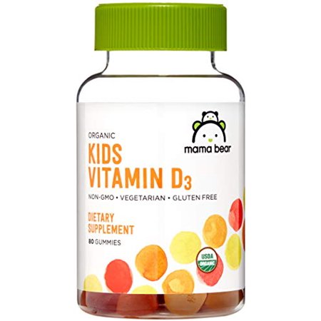 Amazon Brand - Mama Bear Organic Kids Vitamin D3 25 mcg (1000 IU) per serving Bone and Immune Health 80 Gummies - 842379159305