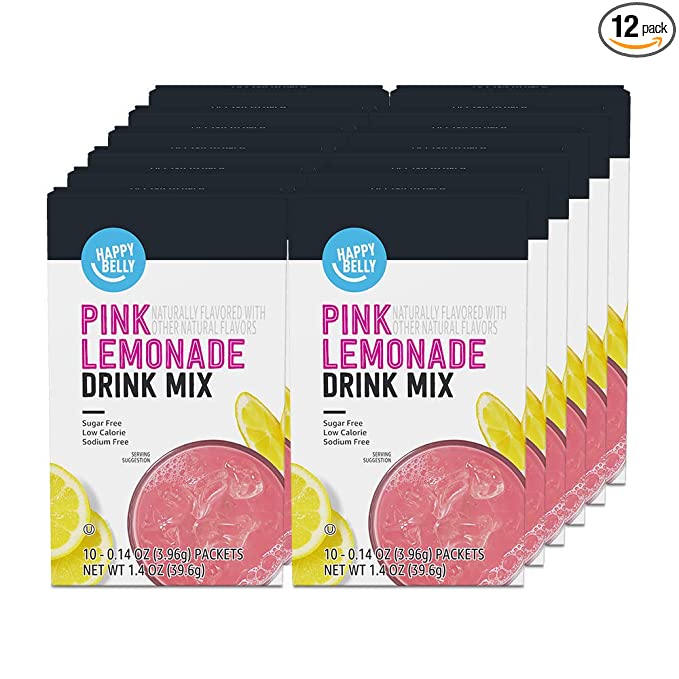  Amazon Brand - Happy Belly Pink Lemonade Drink Mix Singles, 1.4 Oz (Pack of 12)  - 842379167775