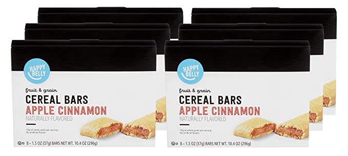  Amazon Brand - Happy Belly Fruit & Grain Cereal Bars, Apple Cinnamon, 8 Count (Pack of 6) - 842379190421