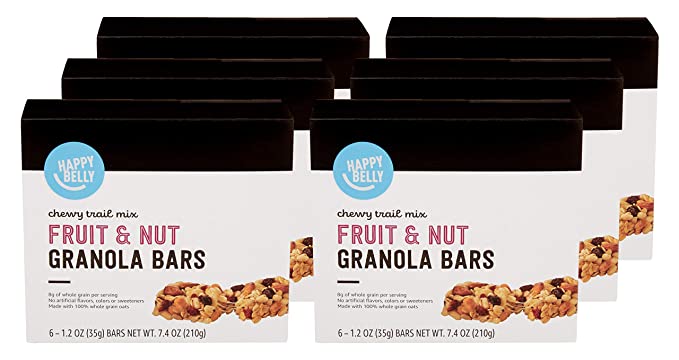 Amazon Brand - Happy Belly Fruit & Nut Chewy Trail Mix Granola Bars, 6 Count (Pack of 12) - 842379190445