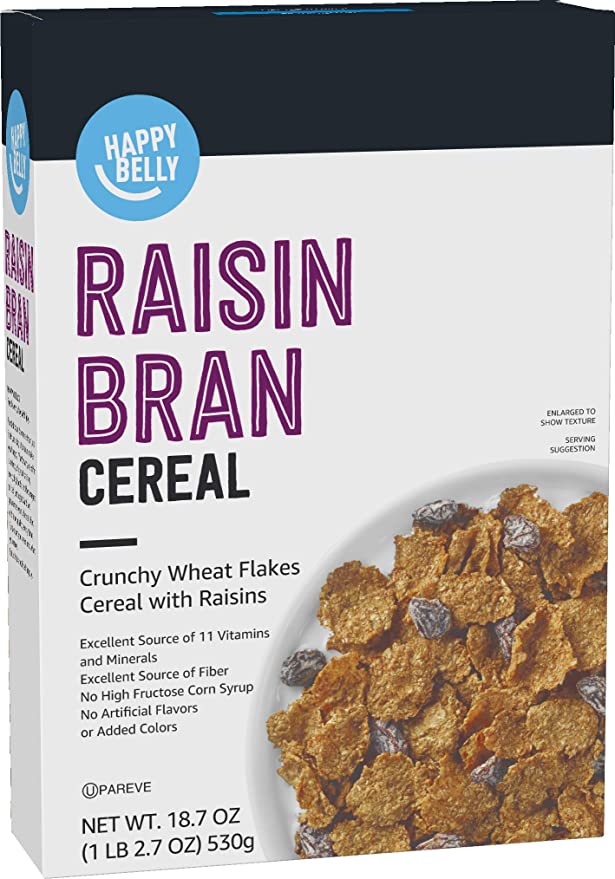  Amazon Brand - Happy Belly Raisin Bran Cereal, 18.7 Ounce - 842379193026