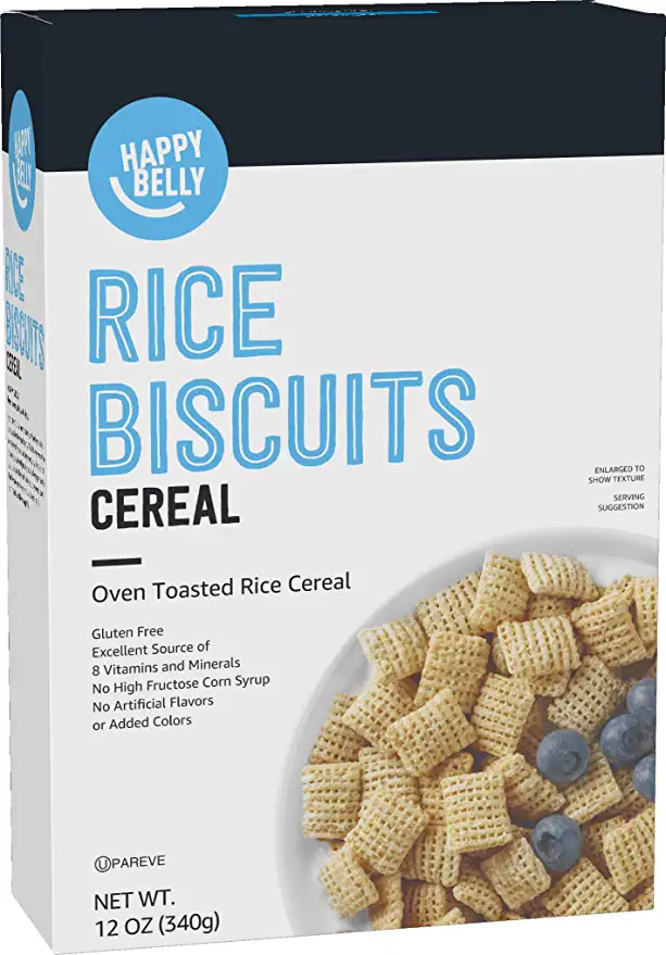  Amazon Brand - Happy Belly Rice Biscuits Cereal, 12 Ounce - 842379193040
