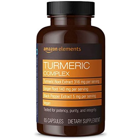 Amazon Elements Turmeric Complex 316 mg Curcumin 140 mg Ginger 5 mg Black Pepper - Joint & Immune System Healthy Inflammation Response - 65 Capsules (2 month supply) - 842379193422