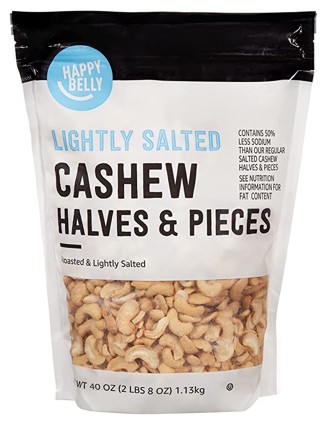  Amazon Brand - Happy Belly Roasted & Lightly Salted Cashew Halves & Pieces, 40 Ounce  - 842379195358