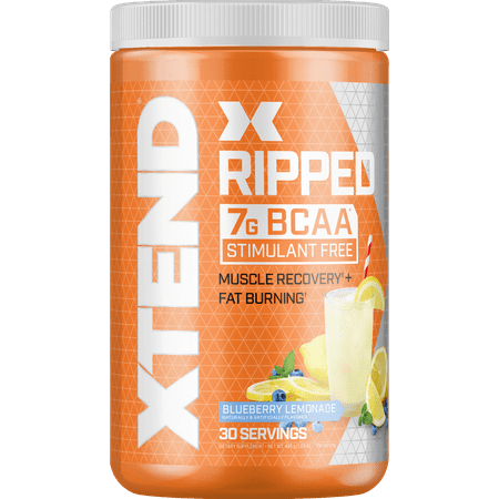 Xtend Ripped BCAA Powder Stimulant Free Fat Burner + Sugar Free Post Workout Muscle Recovery Drink with Amino Acids 7g BCAAs for Men & Women Blueberry Lemonade 30 Servings - 842595103151