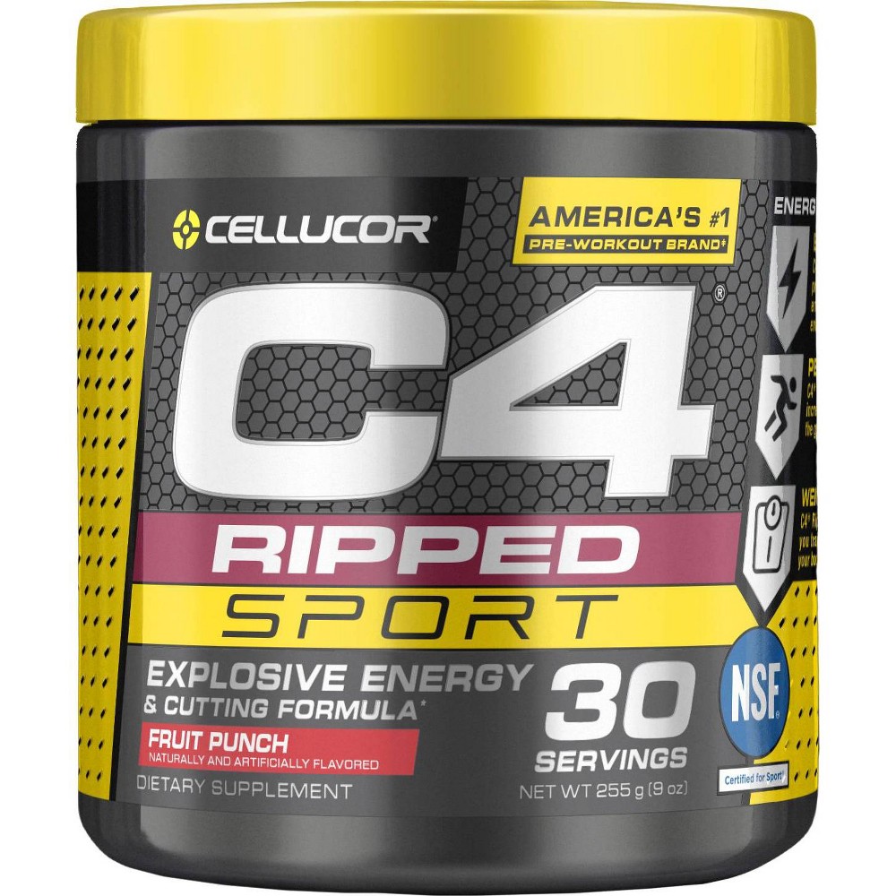 C4 Ripped Sport Pre Workout Powder Fruit Punch | NSF Certified for Sport + Sugar Free Preworkout Energy Supplement for Men & Women | 135mg Caffeine + Weight Loss | 30 Servings (B07NC8BPV9) - 842595113716