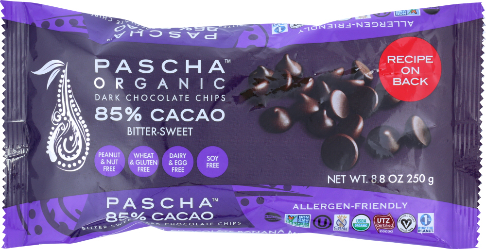 PASCHA: Organic Bitter-Sweet Dark Chocolate Chips, 8.75 oz - 0842638005022