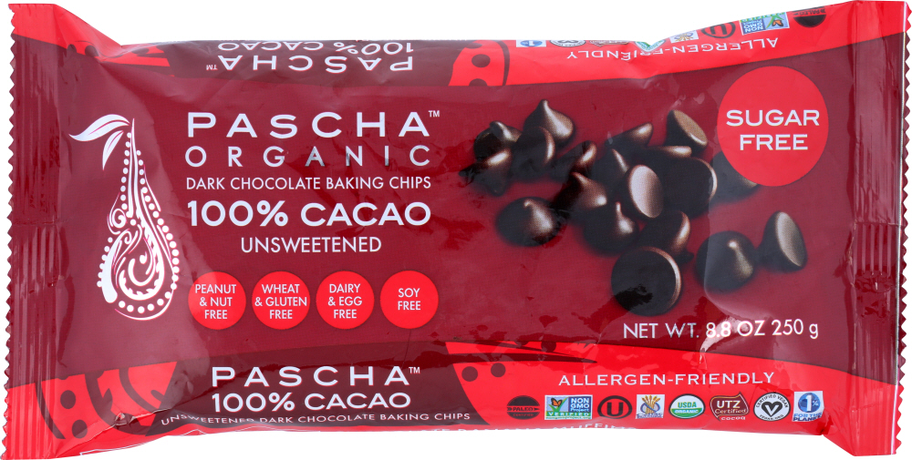 PASCHA: Organic Dark Chocolate Baking Chips Unsweetened, 8.75 oz - 0842638005039