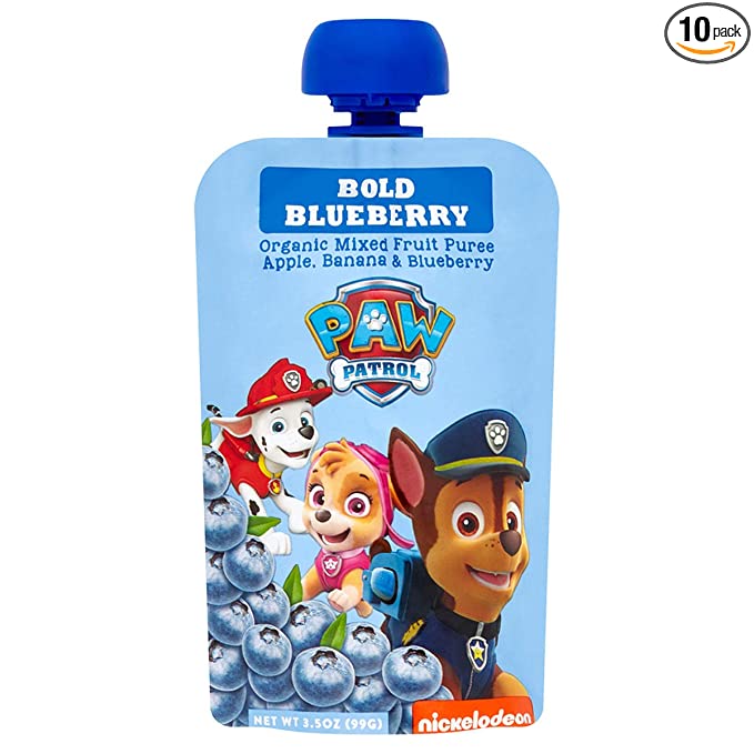  Paw Patrol Bold Blueberry Organic Mixed Fruit Squeeze Pouch, 3.5 oz. (Pack of 10) - 842937100015