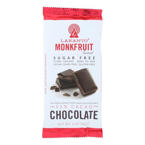 LAKANTO: Chocolate Bar Monkfruit Sugar Free 55% Cacao, 3 oz - 0843076000136