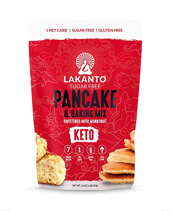 Lakanto Sugar Free Pancake and Baking Mix - Sweetened with Monk Fruit Sweetener, Keto, 7g of Protein, 1g Net Carbs, High in Fiber, Flapjack, Waffles, Biscuits, Easy to Make Breakfast (1 Lb) - 843076000501