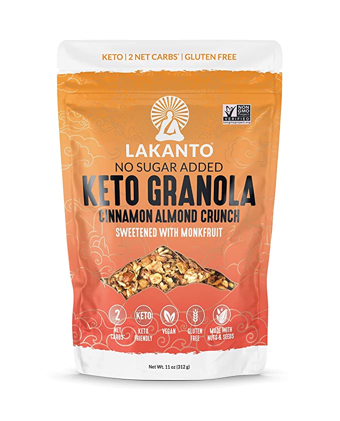  Lakanto Cinnamon Almond Crunch Granola - Delicious Snack, Quick Breakfast Cereal, Keto Friendly, Monk Fruit Sweetener, No Sugar Added, Vegan, Gluten Free, Grain Free, 4g Net Carbs (11 Oz) - 843076000860