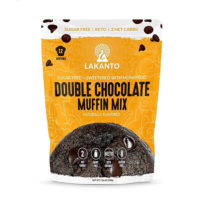  Lakanto Sugar Free Double Chocolate Muffin Mix - Sweetened with Monk Fruit Sweetener, 2g Net Carbs, Dairy Free, Gluten Free, Keto Diet Friendly, Almond Flour, Dutched Cocoa, Sea Salt (12 Cookies)  - 843076001003