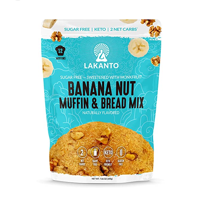  Lakanto Sugar Free Banana Nut Muffin and Bread Mix - Sweetened with Monk Fruit Sweetener, 2g Net Carbs, Gluten Free, Naturally Flavored, Keto Diet Friendly, Dairy Free (12 Muffins)  - 843076001027