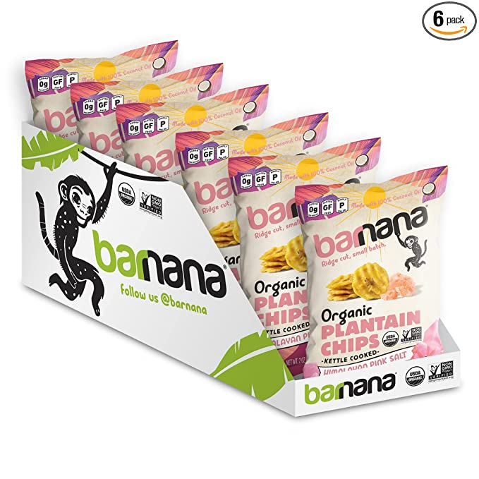  Barnana Organic Plantain Chips, Himalayan Pink Salt, Snack Size- Paleo, Vegan, Grain Free Chips, 2 Ounce (Pack of 6)  - 843369101847