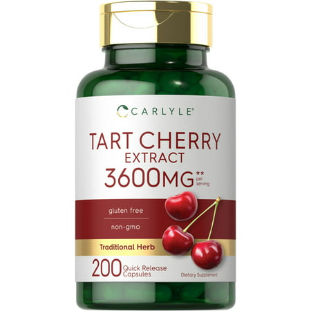 Tart Cherry Extract Capsules | 200 Count | 3600 mg | Non-GMO and Gluten Free Supplement | By Carlyle - 843604100680