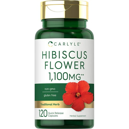 Hibiscus Flower Extract 1100mg | 120 Capsules | Max Potency | Non-GMO Gluten Free Supplement | by Carlyle - 843604100888