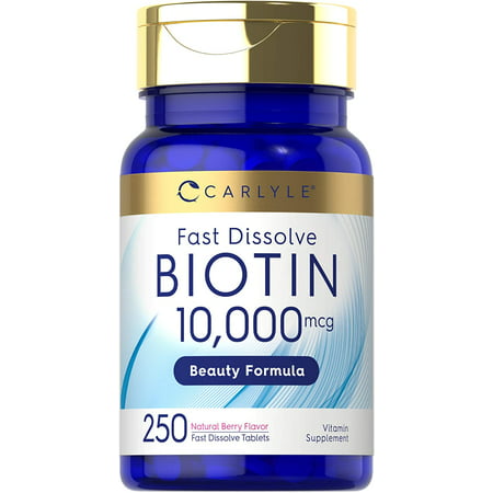 Biotin 10000 mcg | 250 Fast Dissolve Tablets | Max Strength | Vegetarian Non-GMO Gluten Free Supplement | by Carlyle - 843604100987