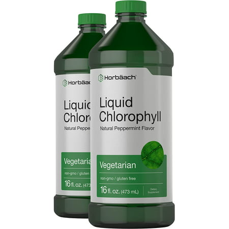 Liquid Chlorophyll 100mg | 32 oz (2 x 16 oz Bottles) | Natural Peppermint Flavor | Vegetarian Non-GMO and Gluten Free Formula | by Horbaach - 843604101113