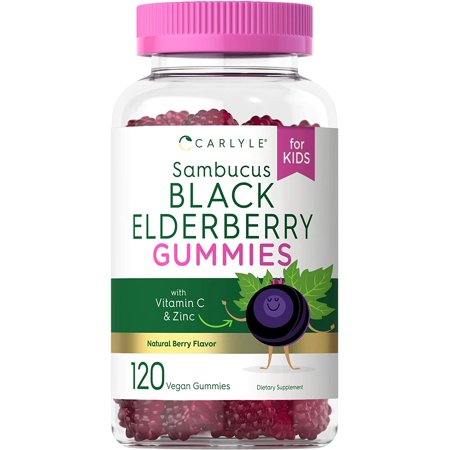 Elderberry Gummies for Kids 120 Count Zinc and Vitamin C Natural Berry Flavor Vegan, Non-GMO, and Gluten Free by Carlyle - 843604102110