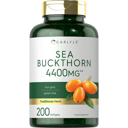 Sea Buckthorn Oil Capsules 4400mg 200 Softgels Non-GMO, Gluten Free Sea Buckthorn Berry Oil Supplement by Carlyle - 843604102424