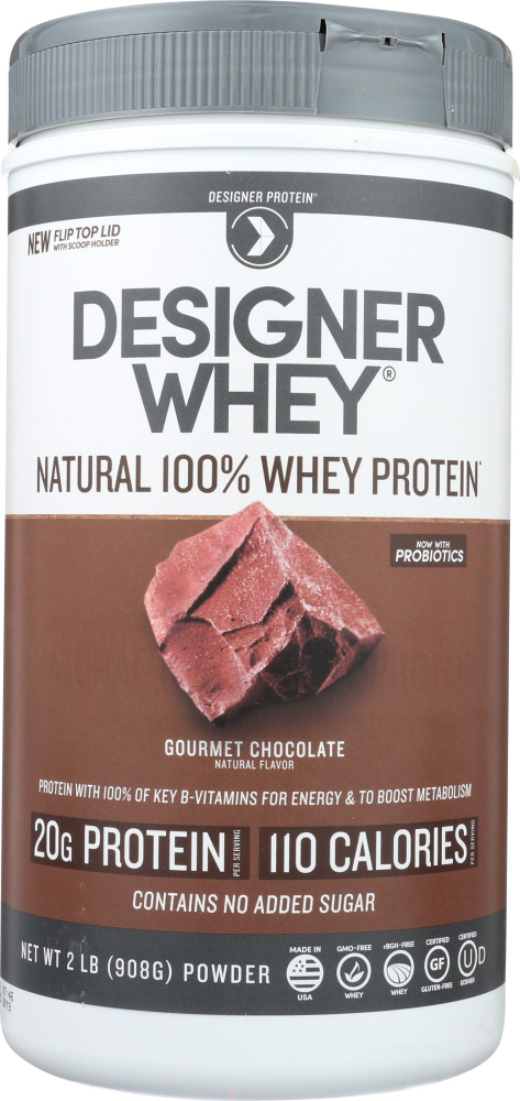 DESIGNER PROTEIN WHEY: 100% Premium Powder Gourmet Chocolate, 2 lb - 0844334001315
