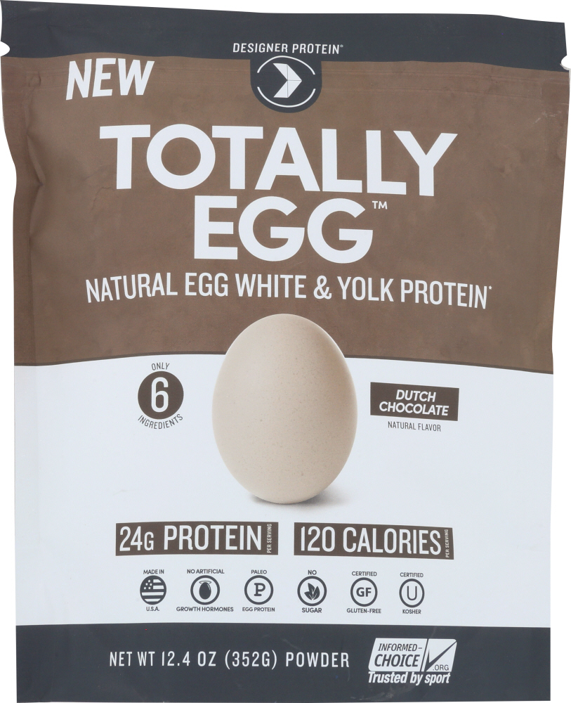 DESIGNER PROTEIN WHEY: Totally Egg Protein Powder Dutch Chocolate, 12.4 oz - 0844334011581