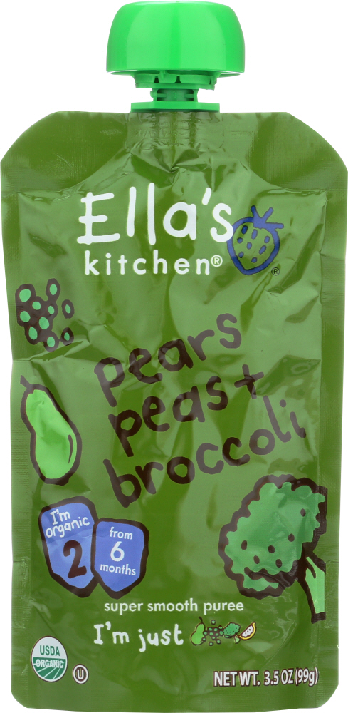 ELLAS KITCHEN: Baby Stage 2 Pears Peas and Broccoli, 3.5 oz - 0845901000038
