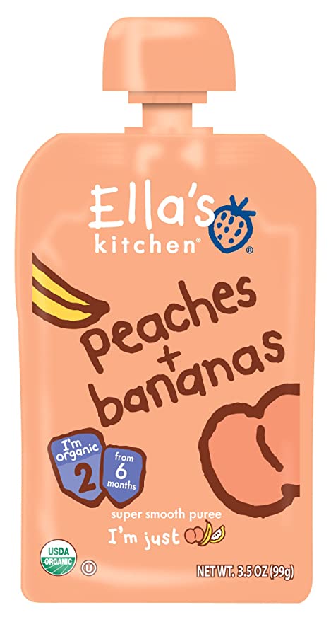  Ella's Kitchen Organic Stage 2, Peaches + Bananas, 3.5 Ounce  - 845901000076