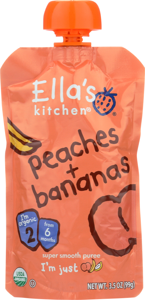 ELLA’S KITCHEN: Super Smooth Puree Peaches + Bananas, 3.5 oz - 0845901000076