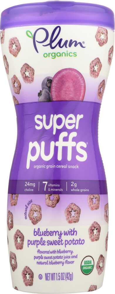 PLUM ORGANICS: Super Puffs Organic Veggie, Fruit & Grain, Blueberry Purple Sweet Potato, 1.5 oz - 0846675000132