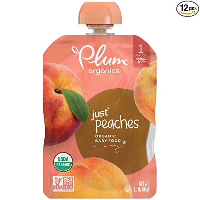  Plum Organics Baby Food Pouch | Stage 1 | Peach Puree | Fresh Organic Food Squeeze | For Babies, Kids, Toddlers | 3.5 Ounce (Pack of 12)  - 846675000835