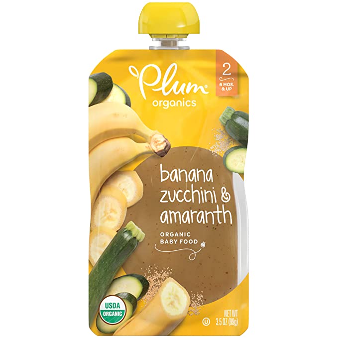  Plum Organics Baby Food Pouch | Stage 2 | Banana, Zucchini & Amaranth | 3.5 Ounce | 12 Pack | Fresh Organic Food Squeeze | For Babies, Kids, Toddlers  - 846675001238