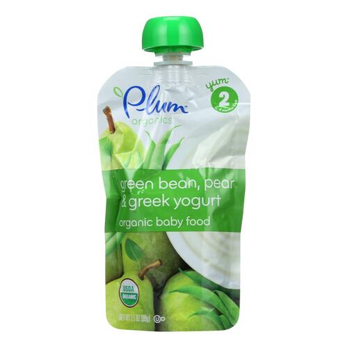 PLUM ORGANICS: Organic Baby Food Stage 2 Green Bean Pear & Greek Yogurt, 3.5 Oz - 0846675001337