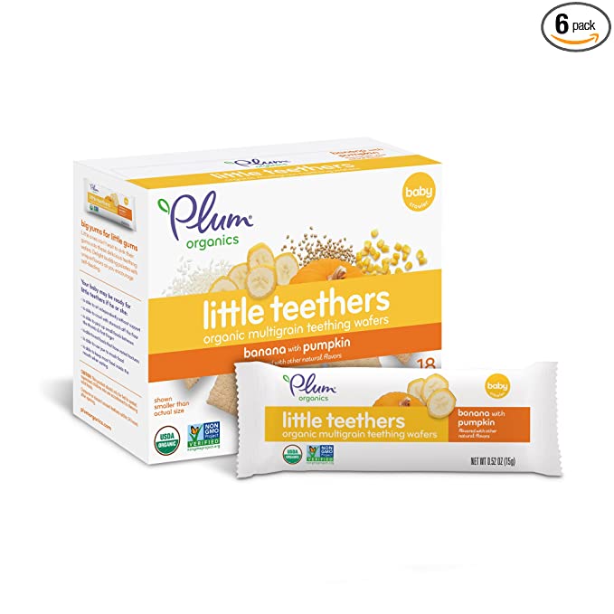  Plum Organics Little Teethers, Organic Baby Teething Wafers, Banana with Pumpkin, 3 Oz, 6 Count (Pack of 6)  - 846675003393