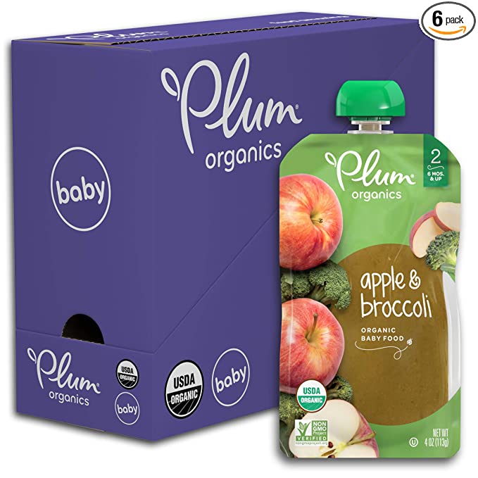  Plum Organics Stage 2 Organic Baby Food, Apple & Broccoli, 4 Ounce Pouch (Pack of 6)  - 846675003935