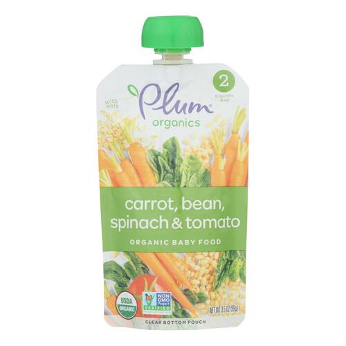 Plum Organics Second Blends Hearty Veggie Meal - Roasted Carrot Spinach And Beans - Case Of 6 - 3.5 Oz. - 00846675004048