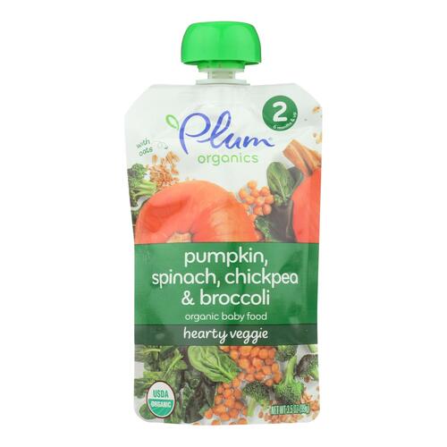 Plum Organics Second Blends Hearty Veggie Meal - Spinach Pumpkin And Chickpea - Case Of 6 - 3.5 Oz. - 00846675004062