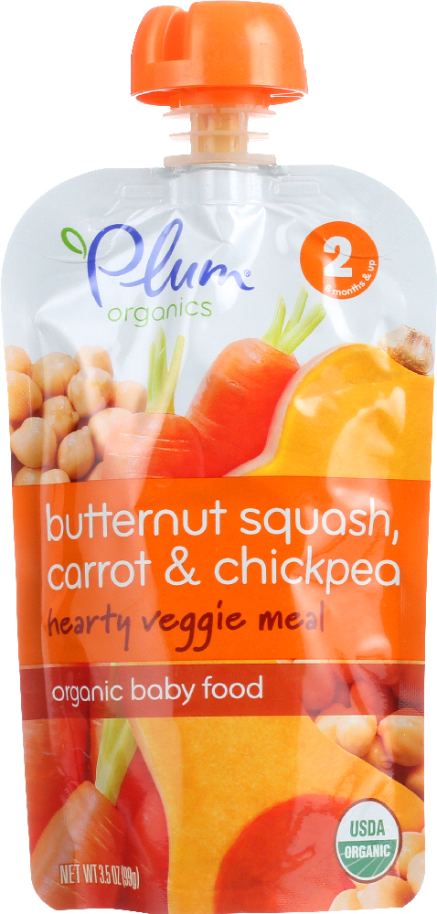 Plum Organics Second Blends Hearty Veggie Meal - Butternut Squash Carrot And Chickpea - Case Of 6 - 3.5 Oz. - 00846675004079