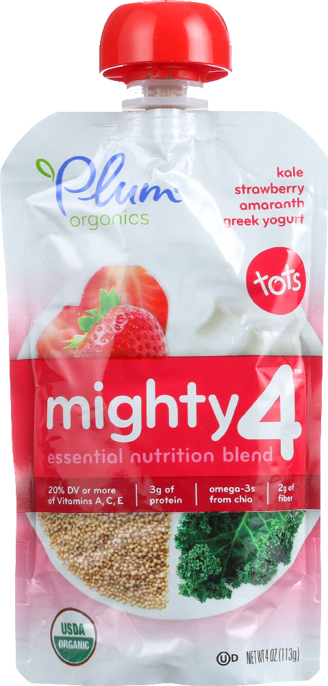 Plum Organics Essential Nutrition Blend - Mighty 4 - Kale Strawberry Amaranth Greek Yogurt - 4 Oz - Case Of 6 - 00846675005373