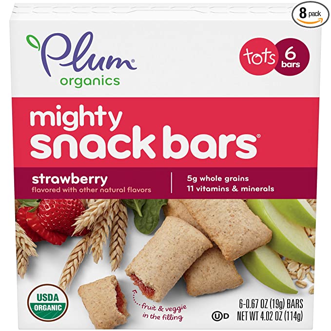  Plum Organics Mighty Snack Bars for Toddlers, Strawberry Fruit Snack Bar, 6 Count (Pack of 8)  - 846675005557