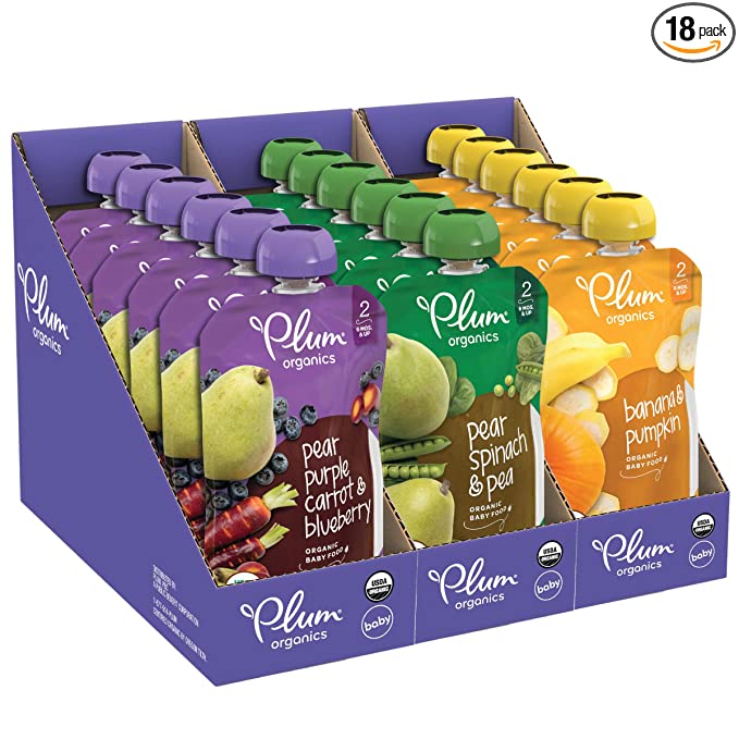  Plum Organics Baby Food Pouch | Stage 2 | Fruit and Veggie Variety Pack | Fresh Organic Food Squeeze | For Babies, Kids, Toddlers, 4 Ounce (Pack of 18)  - 846675081803