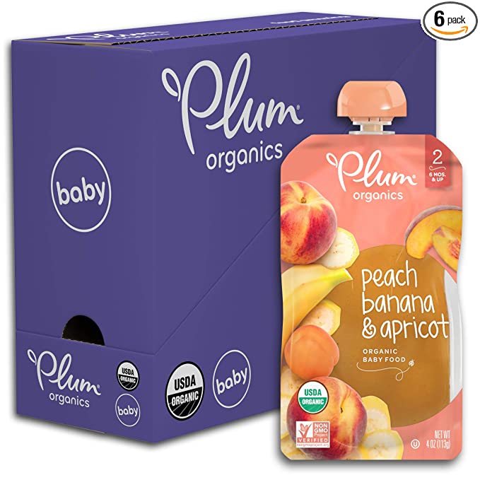 Plum Organics Baby Food Pouch | Stage 2 | Peach, Banana and Apricot | 3.5 Ounce | 6 Pack | Fresh Organic Food Squeeze | For Babies, Kids, Toddlers - 846675007582
