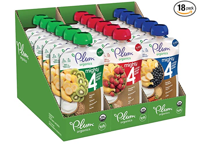  Plum Organics Baby Food Pouch | Mighty 4 | Variety Pack | 4 Ounce | 18 Pack | Organic Food Squeeze for Babies, Kids, Toddlers  - 846675010537